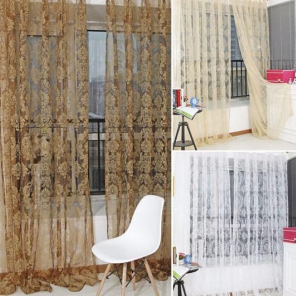 Rétro floqué Floral Voile porte fenêtre rideau panneau pure Tulle drapé fenêtre criblage salon enfants chambre Curtains171b