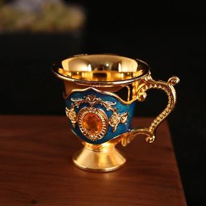 Patrón de Flor Retro taza de té brillo tazas de café decorativas decoración de diamantes de imitación taza de té Mini tazas y tazas de te 240124