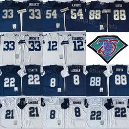 Football rétro 22 Emmitt Smith Jersey 33 Tony Dorsett 54 Randy White 88 Michael Irvin 12 Roger Staubach 21 Deion Sanders 8 Troy Aikman Vintage 1977 1984 1992 1994