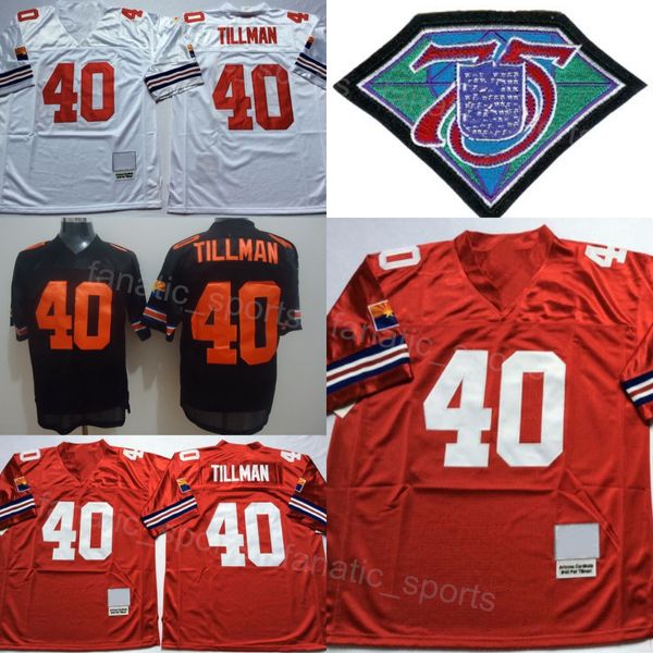 Rétro Football 40 Pat Tillman Maillot Vintage 75e Anniversaire Équipe De Broderie Et De Couture Rouge Noir Blanc Uniforme De Couleur Pour Les Fans De Sport Pur Coton Respirant Vente