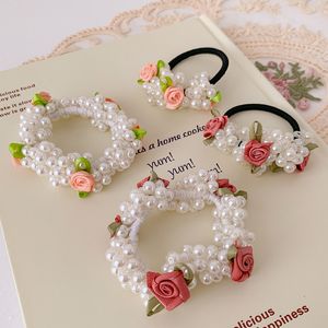 Retro French Rose Pearl Hair Circle Super Fairy Girl Hair Rope Handgeweven Hoofdtouw Japans en Koreaans Ornament Vrouwen Perfect cadeau