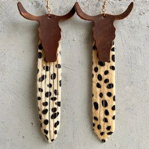 Boucles d'oreilles tête de taureau à franges rétro pour femmes, cheveux longs occidentaux, pompon en cuir, accessoires ethniques cowgirls, bijoux 240311
