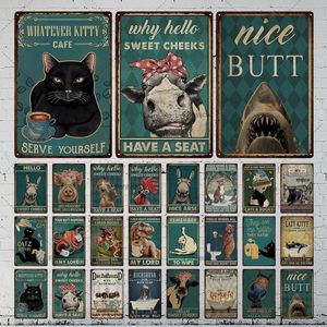 Retro divertido arte Metal Carteles de chapa Póster Vintage Tu trasero Servilletas Gato Perro Cerdo Placa de hierro Carteles Inodoro Baño Decoración personalizada Pintura tamaño 30X20CM w02