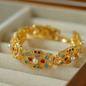 Collier de chaîne de pierres précieuses rétro Bracelet Ensemble de bijoux plaqué or véritable 18 carats Femme