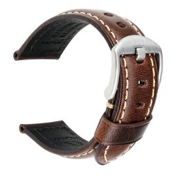 Rétro bracelet de montre en cuir véritable huile cire cuir de vachette bracelet de montre ceinture 18 20 22 24mm femmes hommes marron bracelet de montre intelligente 240221