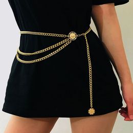 Retro gouden riemen voor vrouwen mode taillebands all-match meerlagige lagen lange tassel feest sieraden jurk taille ketting munt hanger riem 305o