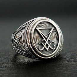 Anillo gótico Retro Lucifer Satán con sello de acero inoxidable, anillos con sello Punk Rock, joyería pagana para hombres y mujeres, regalo 274L