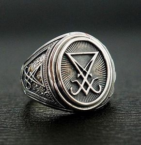 Bague gothique rétro Lucifer Satan chevalière en acier inoxydable, Rock Punk, bagues scellées pour hommes et femmes, bijoux païens, cadeau 1967388