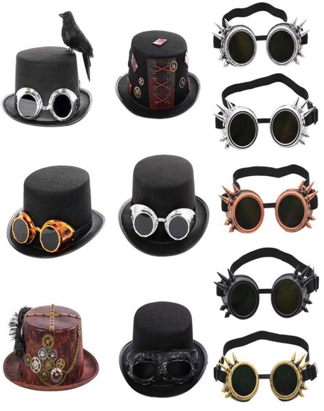 Retro gótico hombres Steampunk sombrero Plague Doctor Cosplay sombreros gorras Steam punk gafas cibernéticas gafas fiesta de Halloween accesorios de mago 7669953