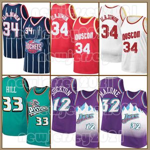 Retro Grant Hill John Stockton camisetas de baloncesto Karl Malone Hakeem Olajuwon 2023-2024 Hombres Ciudad Rudy Gobert Houstons Donovan Mitchell Rocket Shirt 33 34 12 32