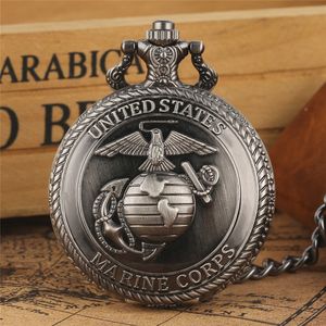 Retro grijs United States Marine Corps Logo symbolische quartz zakhorloge ketting hanger ketting FOB klok kunst verzamelobjecten