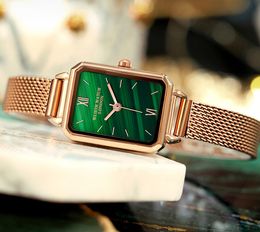 Retro groene wijzerplaat Simple Temperament Dames Watch Quartz Stundenten Horloges Netto stalen riem en echte lederen band Speicial Design Delicate Girls polshorloges