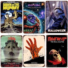 Retro Halloween metal schilderij horrorfilm thema armoedig ijzeren schilderij tinnen borden wall art man cave film theater club home decoratie 20cmx30cm woo