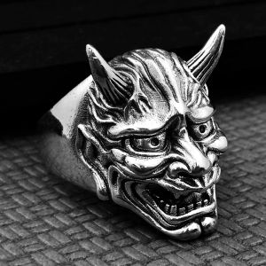 Retro Hannya Masker 14K Wit Gouden Ring Japanse Stijl Heren Halloween Ring Hip Hop Rock Mode-sieraden Geschenken Verstelbaar