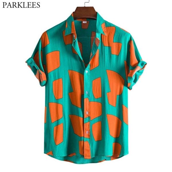 Chemises Aloha hawaïennes rétro pour hommes, manches courtes, imprimé géométrique, chemises Aloha tropicales, vêtements de fête décontractés, 210522