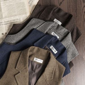 Retro visgraatpatroon herenkostuumkraag Slim-fit tweed bruiloftsvest heren