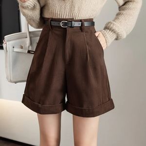 Retro hoge taille wideleg vrouwen shorts herfst winter corduroy casual vrouwelijke vriendje stijl vrouw 240518
