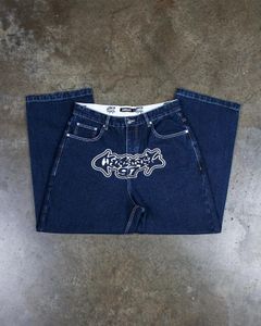 Rétro Hip Hop hommes Baggy Jeans Y2k Streetwear surdimensionné imprimé bleu taille basse pantalon large mode Harajuku Denim pantalon 240312