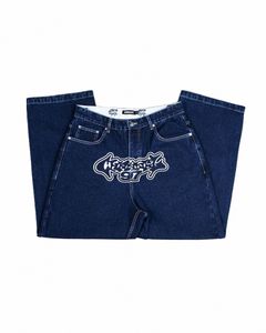 Rétro Hip Hop Hommes Baggy Jeans Y2k Streetwear Surdimensionné Imprimé Bleu Taille Basse Pantalon Large Fi Harajuku Denim Pantalon v51l #