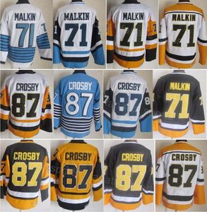 Rétro Hockey 71 Evgeni Malkin Maillot Vintage CCM Classique 87 Sidney Crosby Couture Retraite Équipe Couleur Noir Blanc Bleu Jaune Hommes Pour Les Fans De Sport Pull Couture