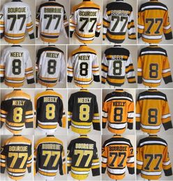 Retro Hóquei 8 Cam Neely Vintage Jersey CCM 77 Ray Bourque Equipe Preto Branco Amarelo Cor Tudo Costurado 75 Aniversário Clássico Aposentar Mens Respirável para Fãs do Esporte