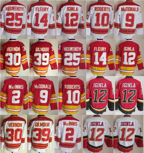 Retro Hockey Vintage 2 Al Macinnis Jersey CCM 9 Lanny McDonald 10 Gary Roberts 68 Jaromir Jagr 14 Theoren Fleury 25 Joe Nieuwendyk 30 Mike Vernon 39 Doug Gilmour Retirarse