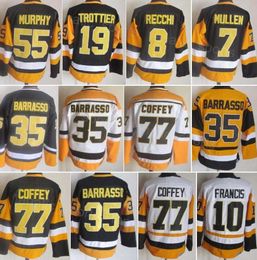 Retro Hockey Vintage 35 Tom Barrasso Jersey CCM 77 Paul Coffey 8 Mark Recchi 7 Joe Mullen 10 Ron Francis 19 Bryan Trottier Stitching Classic Retire Heren voor sportfans