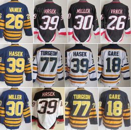 Retro Hockey Vintage 39 Dominic Hasek Jersey CCM 77 Pierre Turgeon 26 Thoma Vanek 18 Danny Gare 30 Ryan Miller 11 Gilbert Perreault Classic Retire voor sportfans Sale