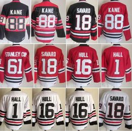 Rétro Hockey Vintage 61 Coupe Stanley Jersey CCM Classique 88 Patrick Kane 1 Glenn Hall 16 Brett Hull 18 Denis Savard 81 Marian Hossa 10 Patrick Sharp Retraite Cousu Vente