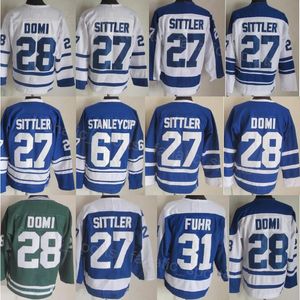 Rétro Hockey Vintage 67 Stanleycup Jersey CCM 27 Darryl Sittler 28 Tie Domi 31 Grant Fuhr Bleu Blanc Team Classic 75e Anniversaire Retraite Broderie Pull Homme