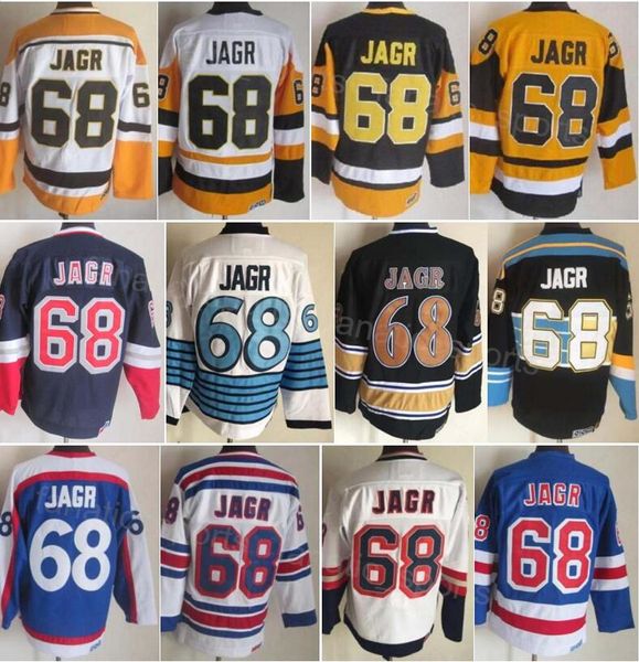 Rétro Hockey Vintage 68 Jaromir Jagr CCM Jersey Classique Retraite Équipe Couleur Noir Blanc Bleu Jaune Hommes Broderie Et Cousu Respirant Pour Les Fans De Sport Pull