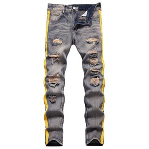 Retro-gatjeans voor heren, slim-fit, rechte nostalgische broek, mode, casual, noodlijdende denimbroek, persoonlijkheid, streetwear