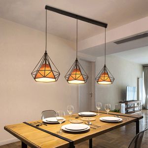 Rétro industriel tissu abat-jour Cage en métal lampes suspendues Vintage plafonnier Bar salle à manger cuisine décor à la maison luminaires