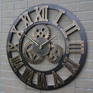 Retro industriële versnelling wandklok decoratieve opknoping klok Romeinse numerale muur decor quartz klokken home decor