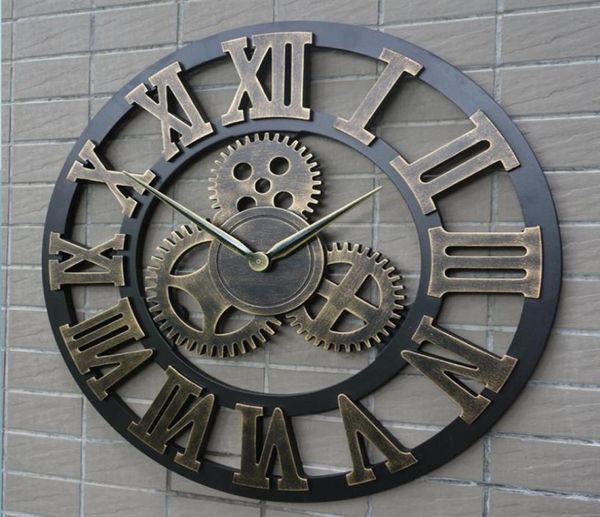 Horloge murale rétro à équipement industriel, décorative, suspendue, chiffres romains, décoration murale à Quartz, décoration de maison, 2218979