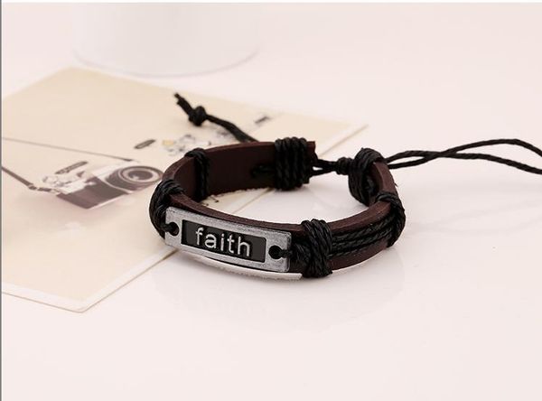 Rétro inspiration foi alliage cire corde tissé bracelet en cuir vente chaude accessoires fête d'anniversaire cadeau