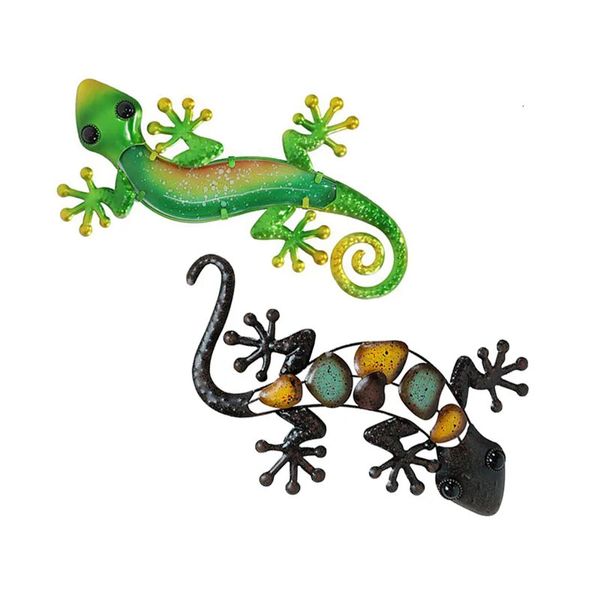 Retro Iron Gecko Statue Wall Art Ornements Rustic Metal Lizard Sculptures Creative Animal Crafts Figurine Home Garden Decor 240527