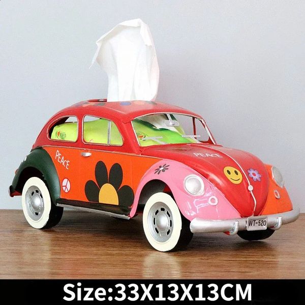 Modèle de boîtier de tissu de fer rétro Figurines Beetle Car Craft Home Decoration Accessoires pour le salon Ornements décor 240401