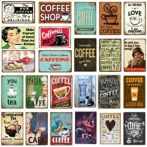 Retro Italia Tea Fresh Brewed Art Painting Coffee Poster Vintage Metal Signs Home Decor Pub Cafe Shop Plaque Wall Decoratieve gepersonaliseerde platen Maat 30x20cm W02