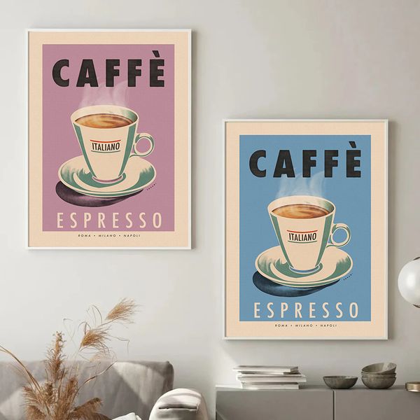Retro italiano Espresso Café Café Fotos de arte de la pared de lona Póster y estampados para la sala de estar Café Home Shop Decor Regalo