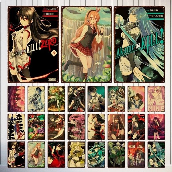 Póster de animación japonesa retro, cartel de chapa de metal, carteles de anime, imagen vintage de Akame Ga Kill, póster de hojalata, placa de arte de pared, decoración de habitación de club, tamaño personalizado 30X20 w01