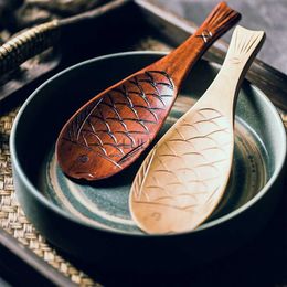Retro Japanse creatieve visvorm rijstlepel schattige natuur houten anti-stick rijst schep schep schep keuken kookgerei voorraden hkd230810