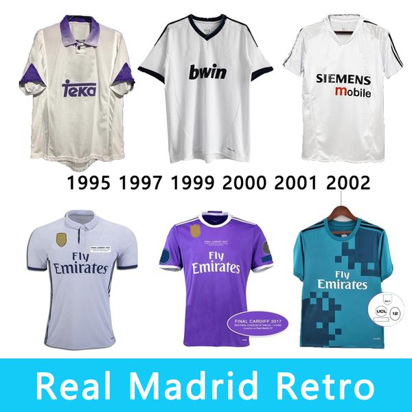 Maillot rétro 1995 1997 1999 2000 2001 2002 Maillot de football vintage classique du Real Madrid à domicile et à l'extérieur Ronaldo Blanco Ramos Zidane Benzema Modric Maillot de joueur