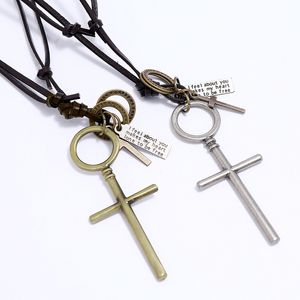 Retro Jezus kruis hangbare ketting verstelbare lederen ketting ontwerp kettingen voor vrouwen mannen punk mode sieraden cadeau