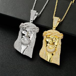 Retro Jezus Man Avatar Hip Hop Koper Zirkoon Mannen Vrouwen Hanger Ketting Iced Out Lange Cubaanse Ketting Link Sieraden kettingen