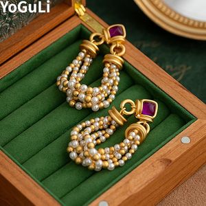 Bijoux rétro 925 argent aiguille Senior sens violet résine simulé perle perle gland boucles d'oreilles pour femmes fille luxe tempérament 240220