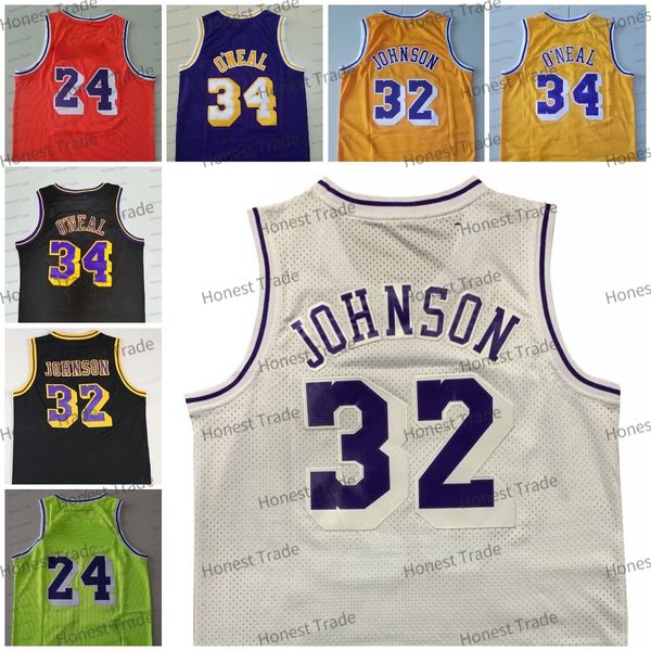 Rétro Johnson Basketball Jersey Crème Blanc Sha 34 Shaquille Violet Vert Hommes Cousu Basketball Maillots Nouvel An Noël Fans Cadeaux