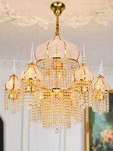 Retro K9 Crystal kroonluchter Amerikaans plafond kroonluiers Lichten armatuur Europese vintage hangende lampen voor plafond Home Casa Room Decor Art Deco Luster Lamparas
