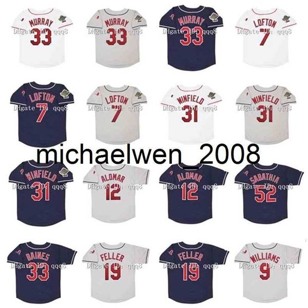 Maillot rétro Kenny Lofton 33 Eddie Murray 31 Dave Winfield 33 Harold Baines 12 Roberto Alomar 19 Bob Feller 9 Matt Williams 52 CC