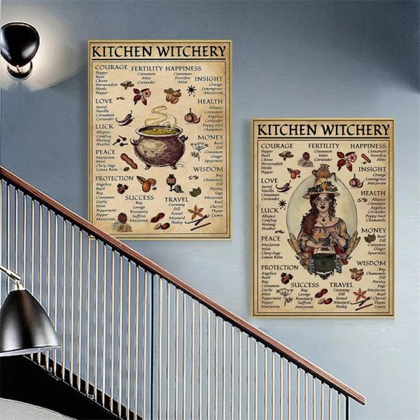 Retro Kitchen Witchery Funny Art Affiche sorcière de cuisine thème toile peinture de conception de restauration personnalisée décoration murale image